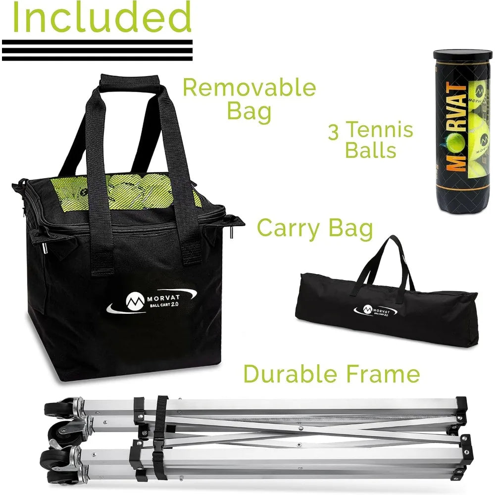 Tennis Ball Cart, Holds 165 Tennis Balls, Pickleball, Compact & Lightweight