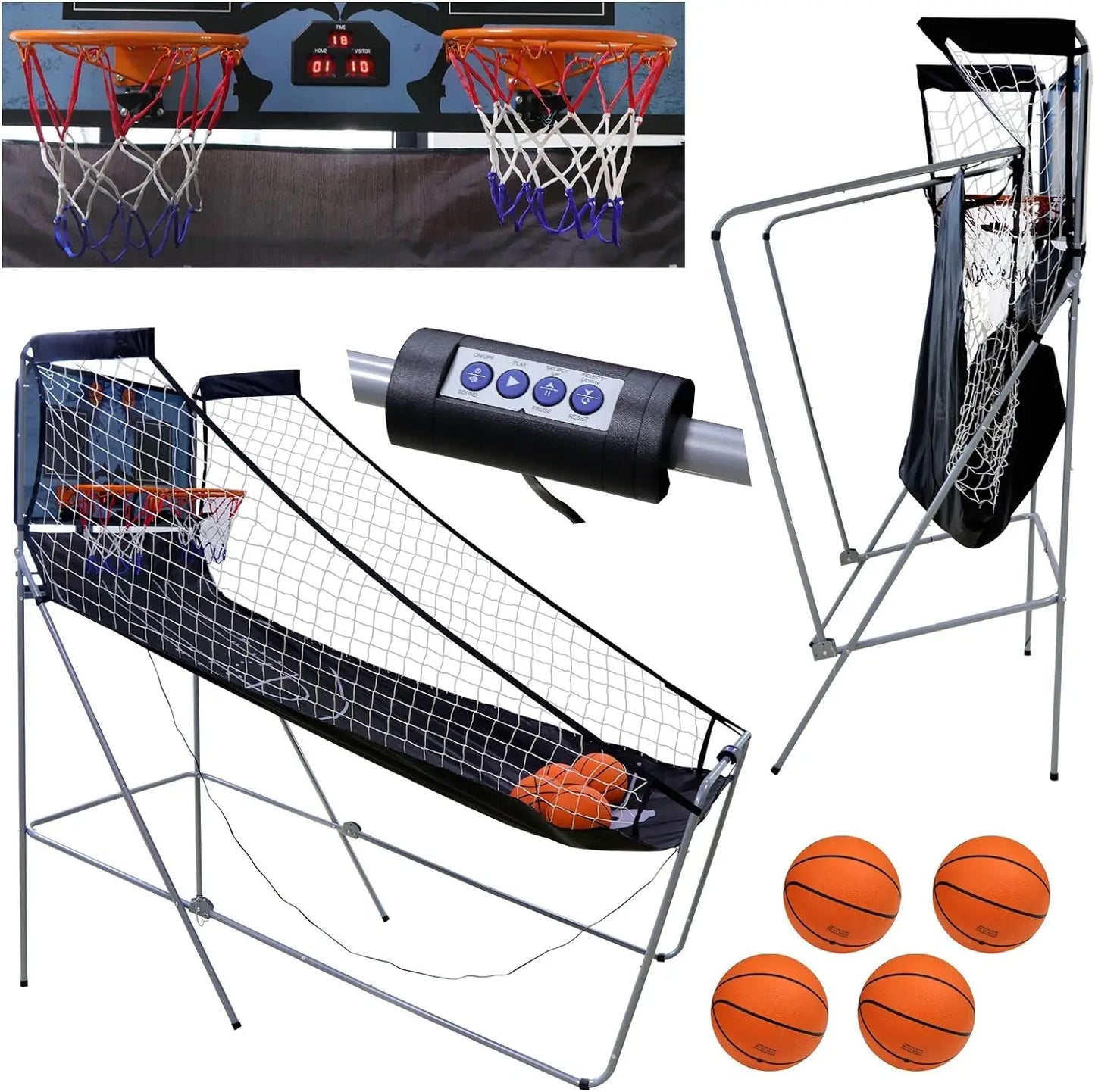 Foldable Indoor Basketball Arcade Game Double, Electronic Scoreboard