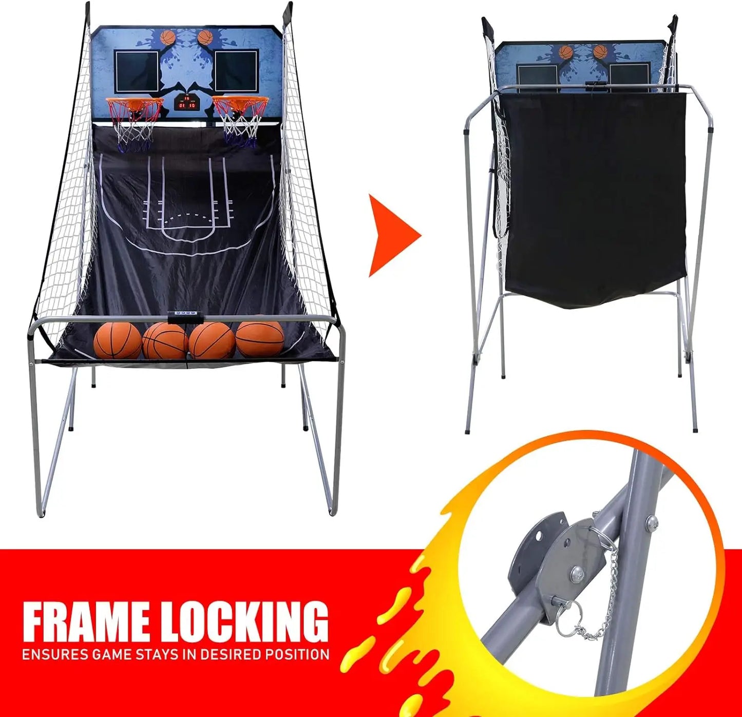 Foldable Indoor Basketball Arcade Game Double, Electronic Scoreboard