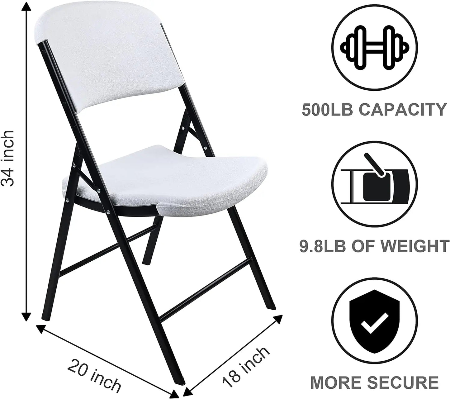 Signature Folding Plastic Chair with 500-Pound Capacity, White, 4-Pack