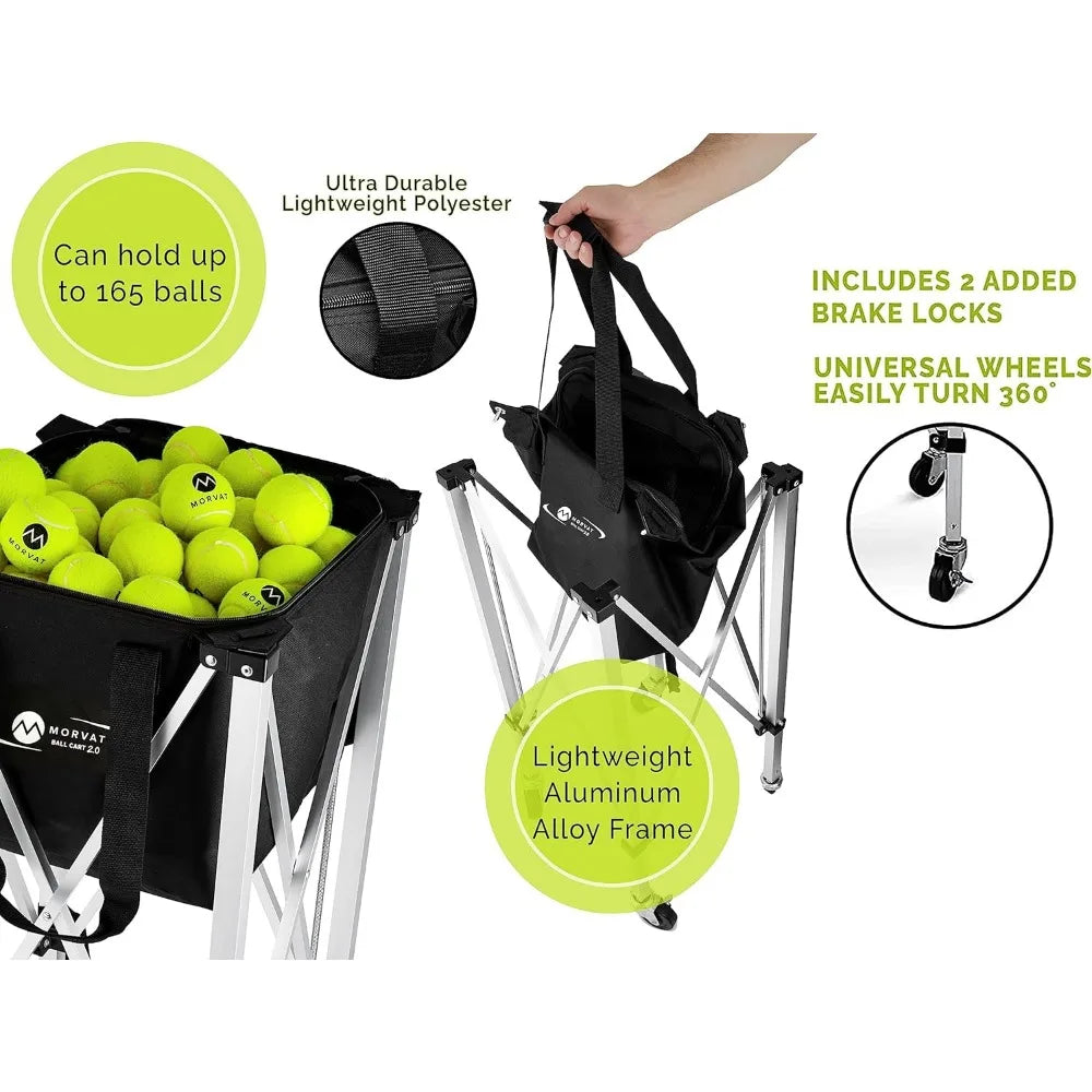 Tennis Ball Cart, Holds 165 Tennis Balls, Pickleball, Compact & Lightweight