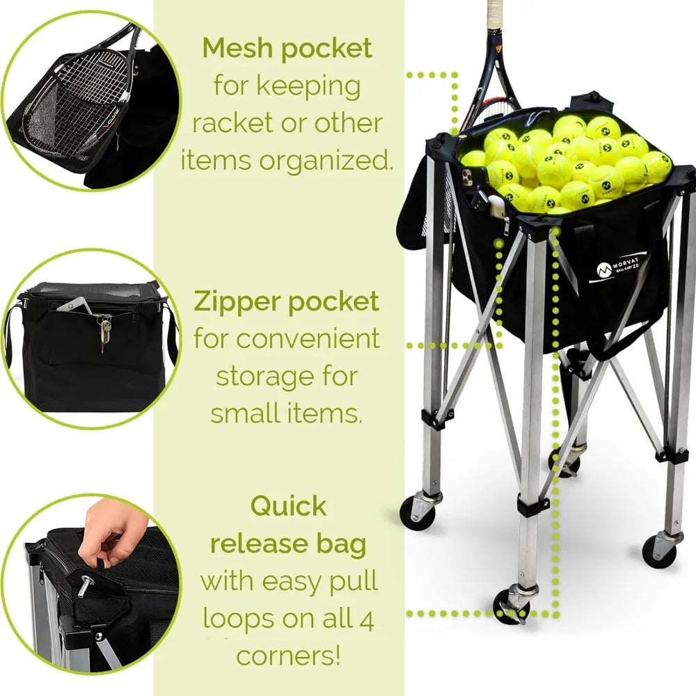 Tennis Ball Cart, Holds 165 Tennis Balls, Pickleball, Compact & Lightweight