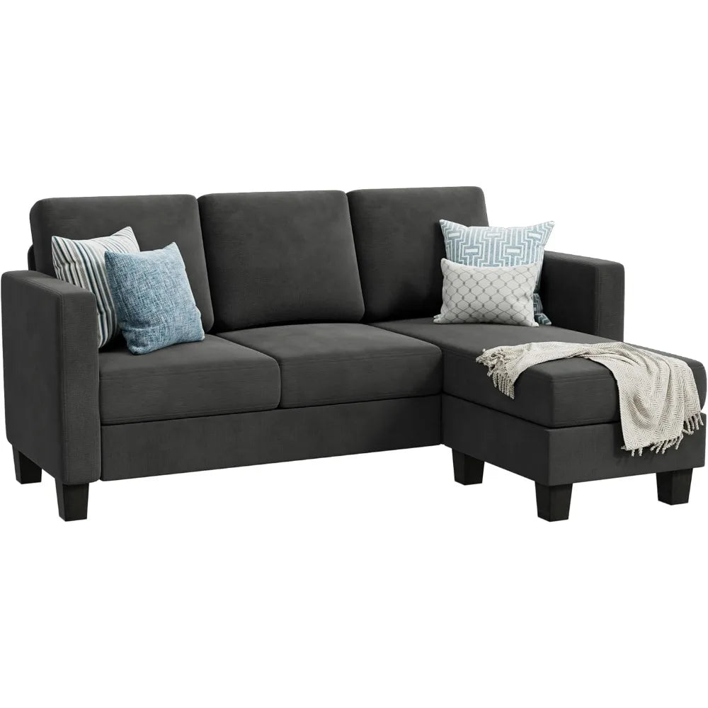 Convertible Sectional 3 L-Shaped Couch, Space-Saving for Living Room