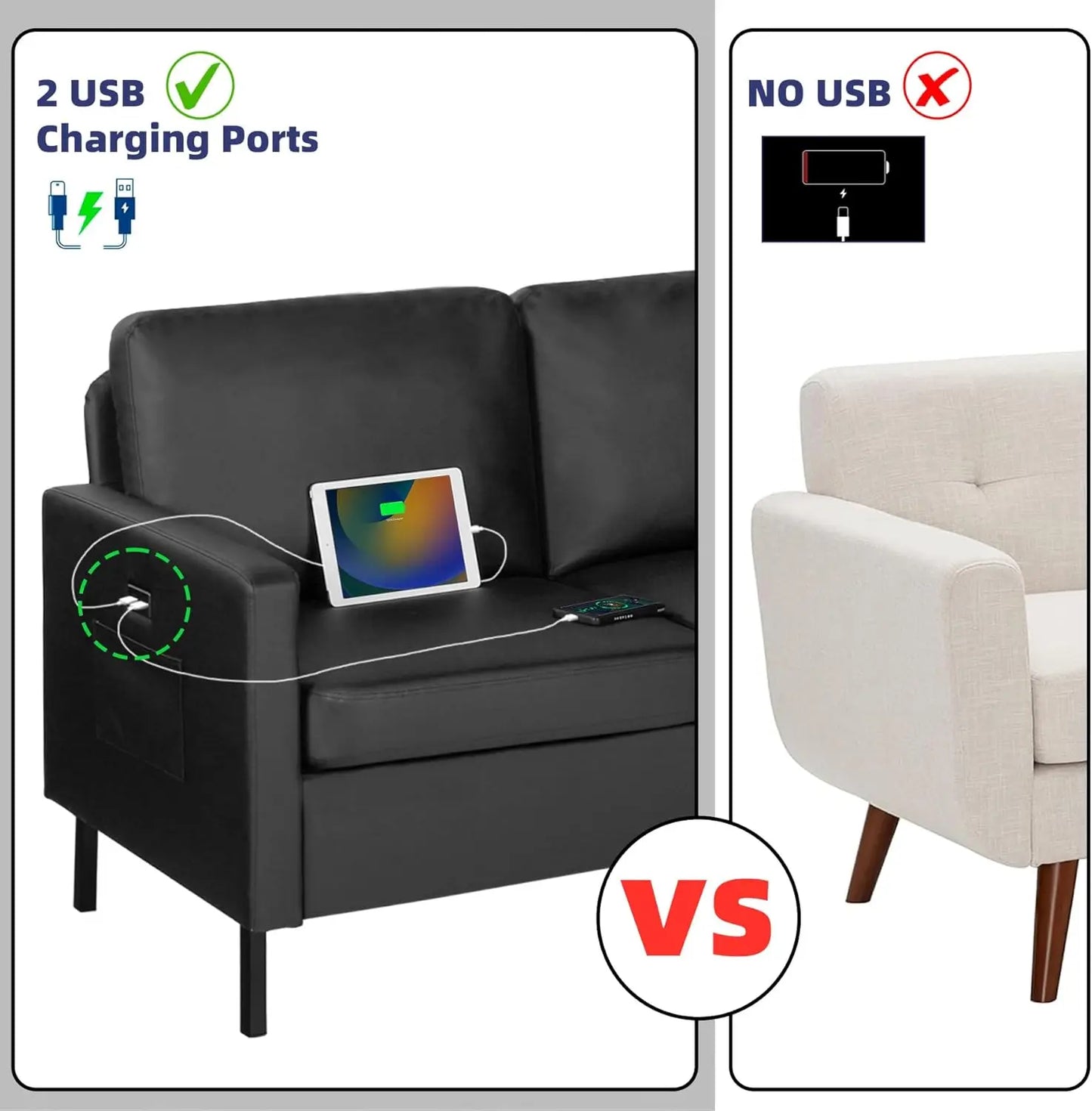 Sectional Sofa, Loveseat/Sofa/Set with USB & Accent Chair