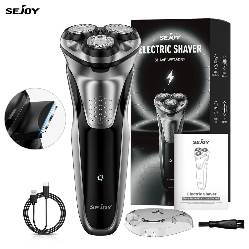 Sejoy 3D Electric Shaver For Men Fast Charging Wet And Dry Ipx7 Waterproof Razor Men's Electric Shaver With Pop-Up Trimmer