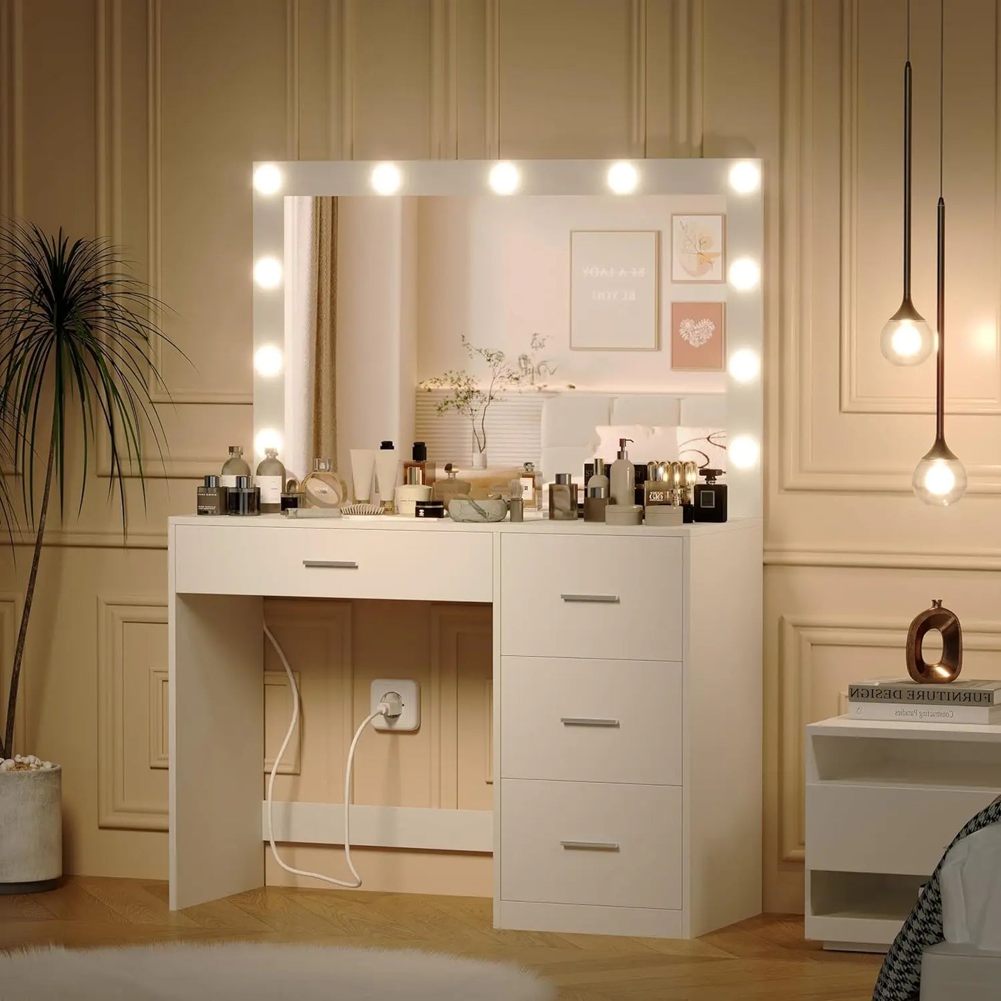 Makeup Vanity Table with Large Mirror and 11 LED Light