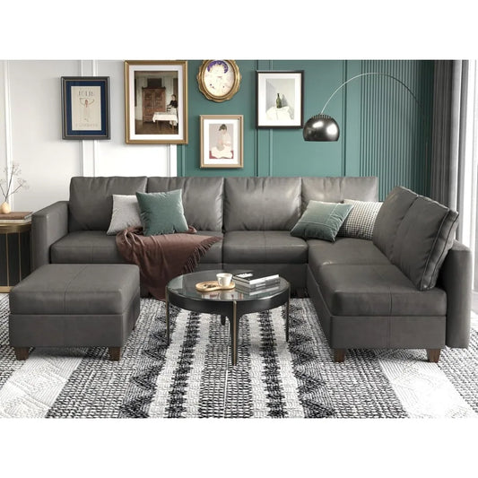 Living Room Sofas with Reversible Chaises and Storage, Sectional L Shaped Couch