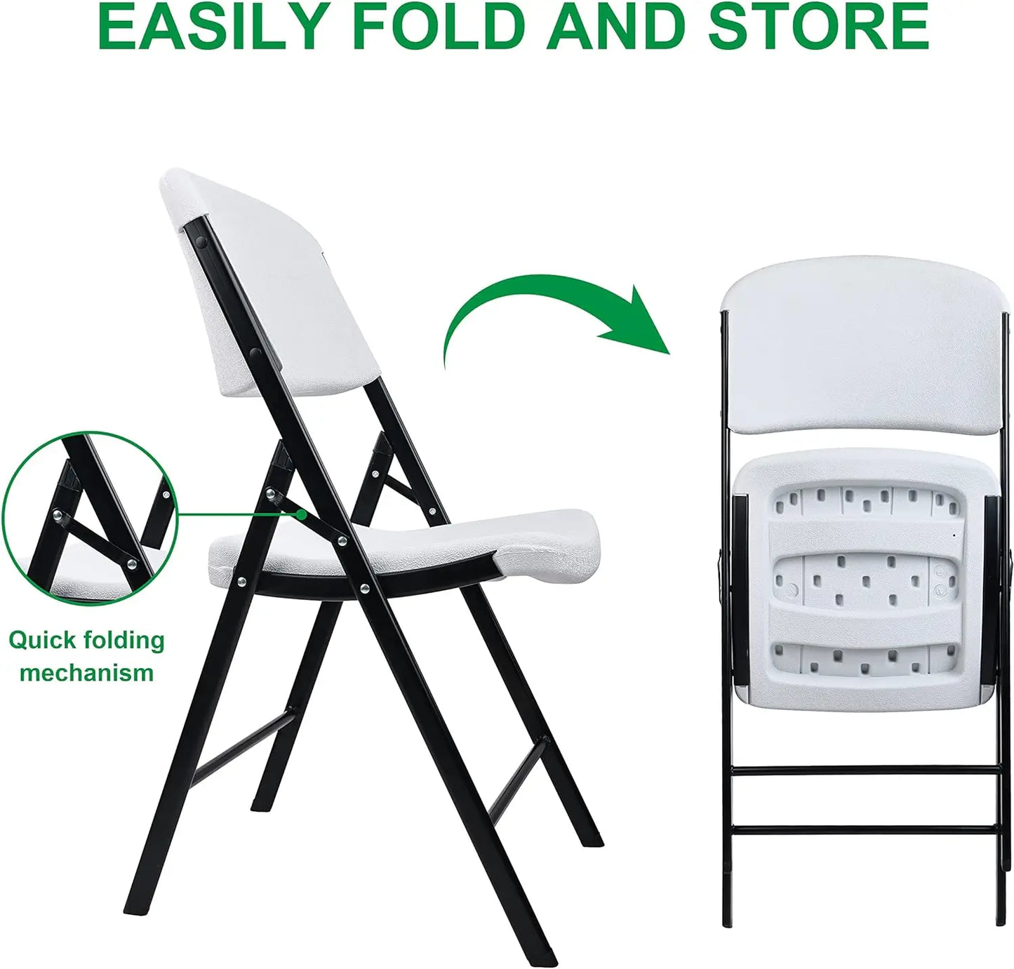 Signature Folding Plastic Chair with 500-Pound Capacity, White, 4-Pack