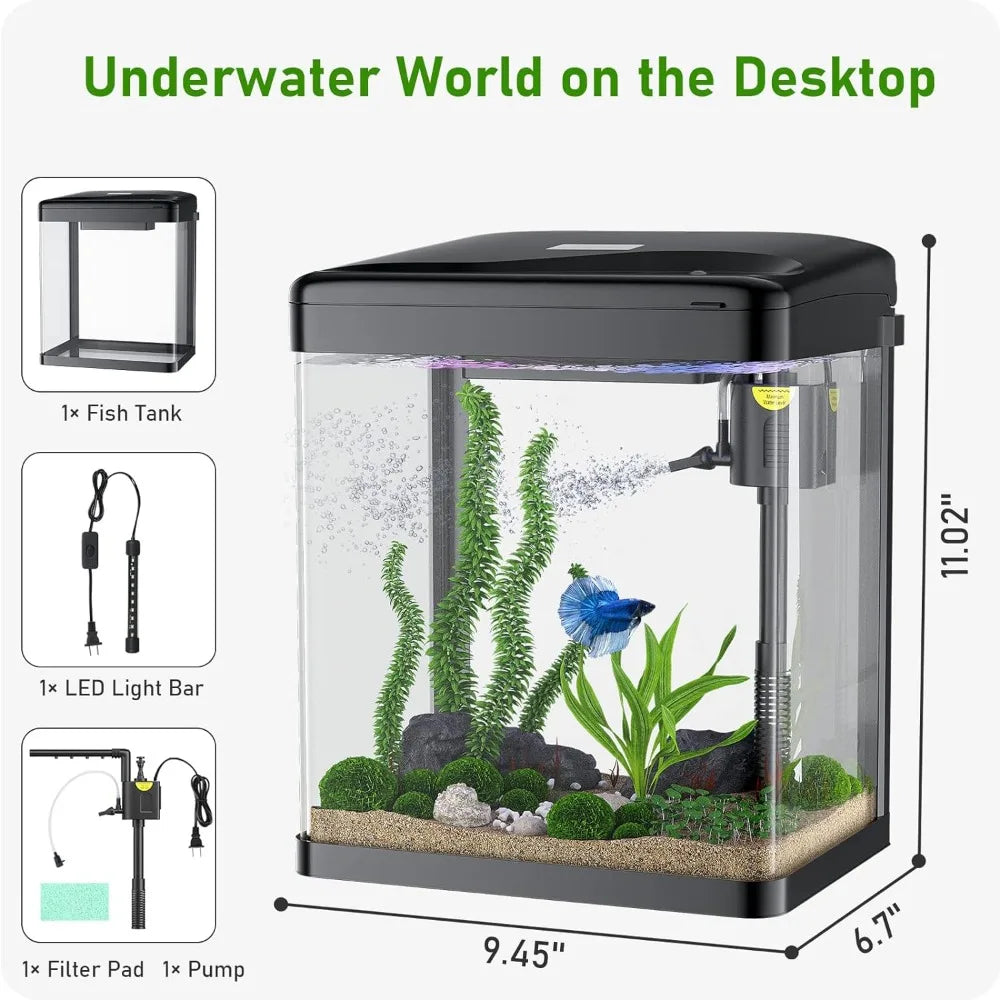 Fishbowl 3 in 1 Fish Tank with Filter and Light 2 Gallon Glass